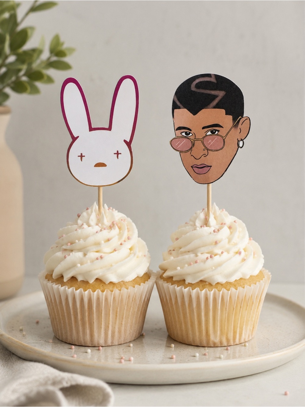 Bad Bunny  Cupcake Toppers - Party Decorations